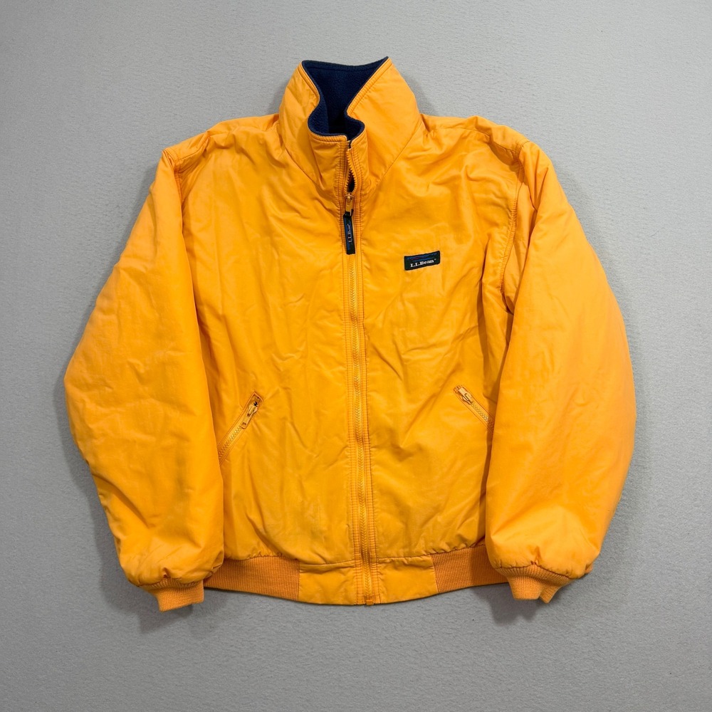 Vintage LL Bean Jacket Medium Orange Fleece Lined Warm-Up Bomber Full Zip 90s
